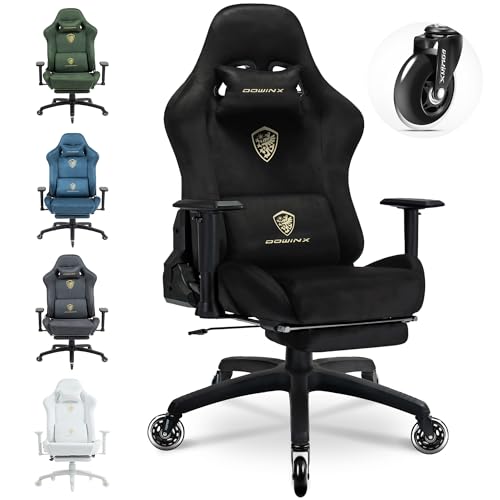 Dowinx Gaming Stuhl, Atmungsaktiver und Ergonomischer Bürostuhl aus Mikrofaser-Velours, Weiches Sitzgefühl wie Pelz, Verstellbarer Schreibtischstuhl mit Fußstütze, Hellschwarz