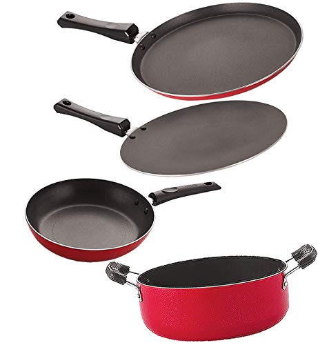 Image of Nirlon 3 Layer Coated Non Stick Aluminium Pots and Pans Cooking Item Gift Set of 4 Pieces (FT13 CT12 TP22 CS24)