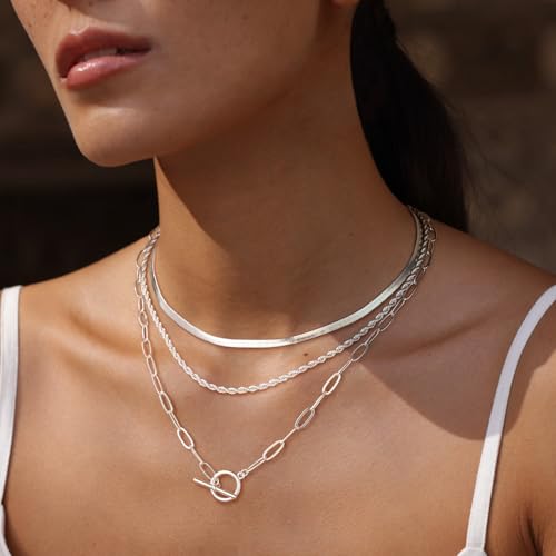 Freekiss Gold Layered Toggle Necklaces for Women: 14K Gold Plated Dainty Link Chain Necklaces Paperclip Cuban Rope Adjustable Choker T-Bar Toggle Clasp Chunky Necklace for Women Trendy Jewelry4