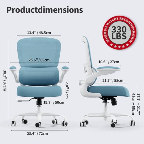 Image of TRALT Office Chair - Ergonomic Desk Chair with Adjustable Lumbar Support, Mesh Computer Chair, Executive Chair for Home Office Comfortable Lumbar Support (1, Sky Blue)