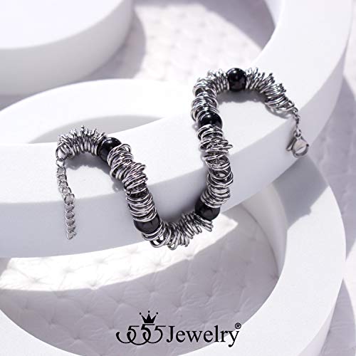 Image of 555Jewelry Stainless Steel Extendable Charm Discs & Beads Bracelet for Women