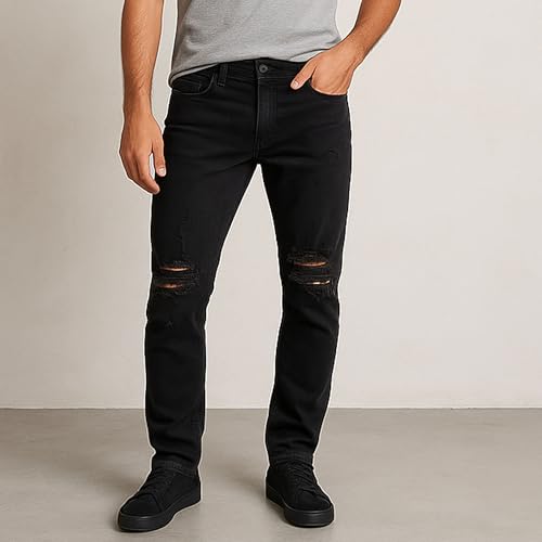 Cargo Jeans for Men Jogger Slim Fit Stretch Skinny Jean Straight Leg Comfort Flex Waist Pants Black 4X-Large3