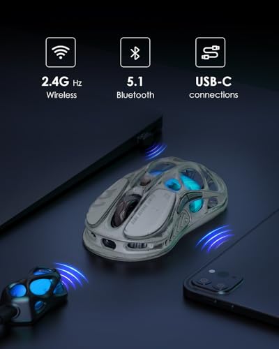 GravaStar Computer Mouse, Mercury M1 Pro Wireless Gaming Mouse with PAW3395DM Sensor, Magnesium Alloy Handcrafted Vintage Finish, 26000 DPI, 5 Programmable Buttons, Outfit with 1K & 4K Dongle - Image 5