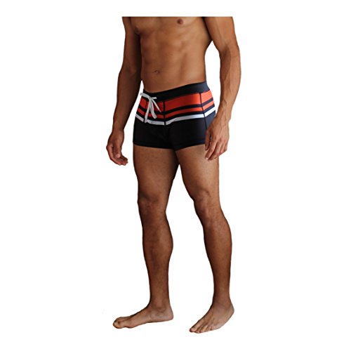 5th Industry Mens Swim Brief Square Leg Swimsuit - Black & Orange Racer - Large