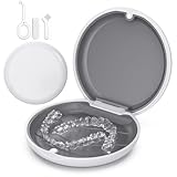 VCAREU Retainer Case, Slim Aligner Case Compatible with Invisalign, Cute Retainer Box with Silicone Pad, White