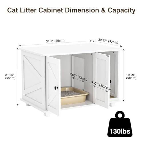 Image of Giluta Cat Litter Box Enclosure,Hidden Litter Box Furniture Cabinet with Scratching Pad,Wooden Pet House Side End Table for Living Room Washroom,31.5 x 20.5 x 21.6 Inches (White)