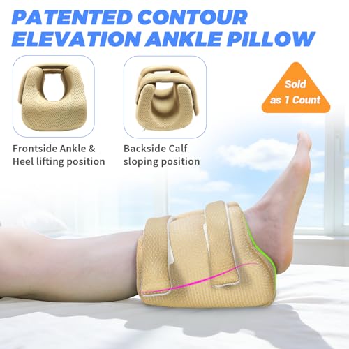 Image of 3D Compact Heel Protectors for Pressure Sores & Bed Sore Relief, Foot Elevation Pillow for Bedridden Patients, Heel Cushion for Post-Surgery Recovery, Ankle Support Foot Wedge Pillow to Reduce Pressure (Khaki 1 pc)