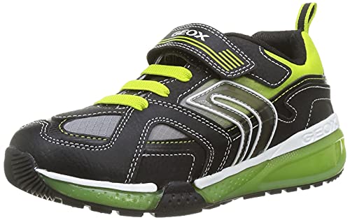 Geox Boys Bayonyc Leather Lined Sneakers (10.5 Little Kid) (Black/Lime Green)