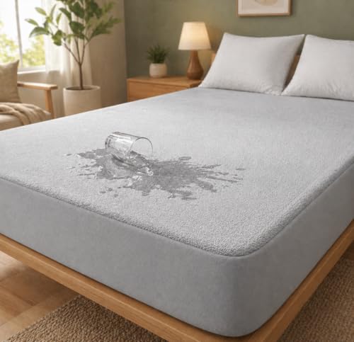 Image of Premium Waterproof Mattress Protector Cover Single Bed | Breathable Terry Cotton Bed Protector, Single Bed (72 X 36, 6 X 3 Feet - 2 to 10 inch - Grey)
