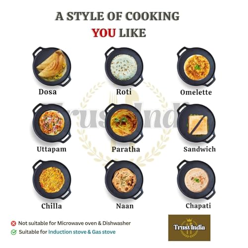 Image of Pre-Seasoned Cast Iron Tawa for Dosa /Chapathi /Roti | 29 cm, 2.5kg| Gas & Induction Stove-Friendly | Non-Stick, Pre-Seasoned Tawa, Long Lasting & Toxin-Free, No Chemical Coating, Black-AK