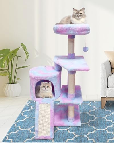 MIAO PAW Cute Cat Tree Tower for Indoor Cats Condo with Sisal Scratching Posts Jump Platform Cat Furniture Activity Center Play House Bed Rainbow