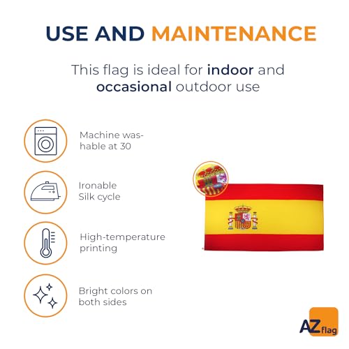 Image of AZ FLAG - Spain Flag - Large 5x8 Ft - 100D Polyester Spanish Big Banner with Two Metal Grommets - Fade Resistant - Vivid Colors - 5' x 8' Feet - 250x150 Cm
