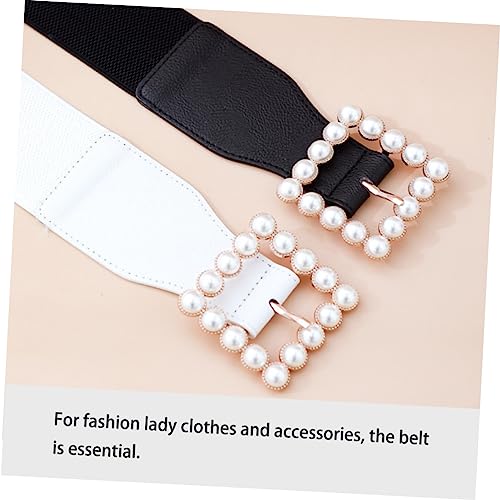 Elegant White Pearl Square Buckle Waist Corset Belt for Ladies Elastic Decorative Cummerbund Waistband with Alloy Buckle for Dresses Jeans Trousers and Skirts Accessory4