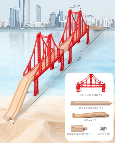 wooden train track accessories train railway accessories double suspension train bridge toy train set for toddlers 3-5 train tracks compatible with all leading brands