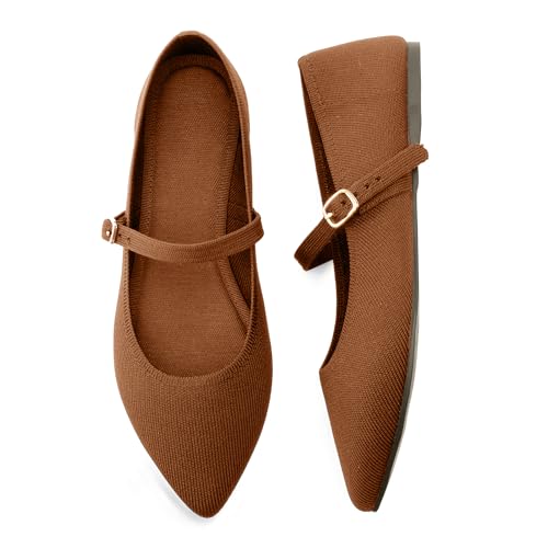 Image of Soesyi Pointed Toe Flats Knit Ballet Flat Shoes for Women Comfortable with Adjustable Strap,Washable Dressy Casual Flats for Work Office