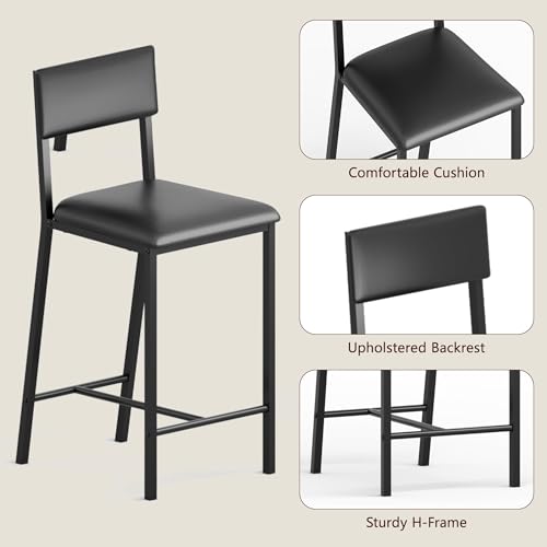 Set de 2 Butacos acolchonados coucheta en PU con reposapiés y respaldo, altura para barra de cocina, color negro miniatura 4