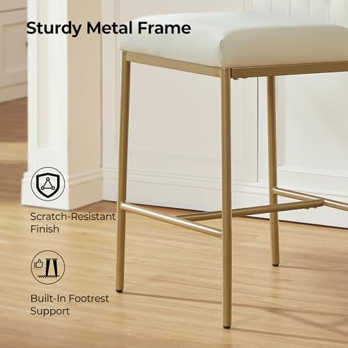 Image of CHITA Modern Bar Stools with Tufted Back Set of 2, 26 inch Counter Height Bar Stool with Metal Legs for Kitchen Island & Dining Room, Ivory Fabric, Gold Frame