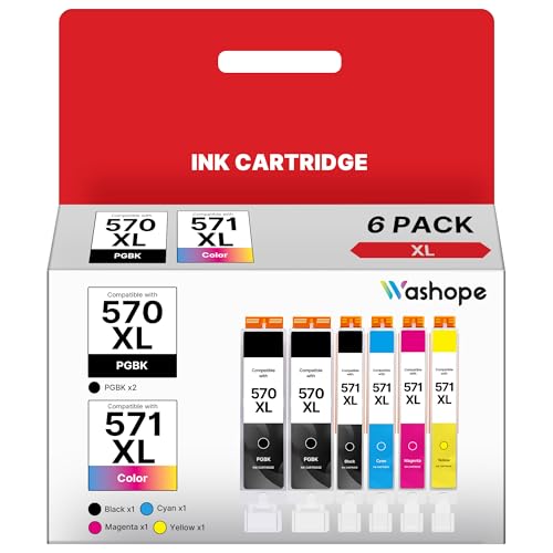 Washope 570 571 XL Multipack Patronen Kompatible für Canon TS5050 Druckerpatronen für Canon MG5750 TS5000 TS5055 TS6050 TS5053 MG6850 MG5752 MG5753 MG5751 MG6852 Drucker (6er-Pack)