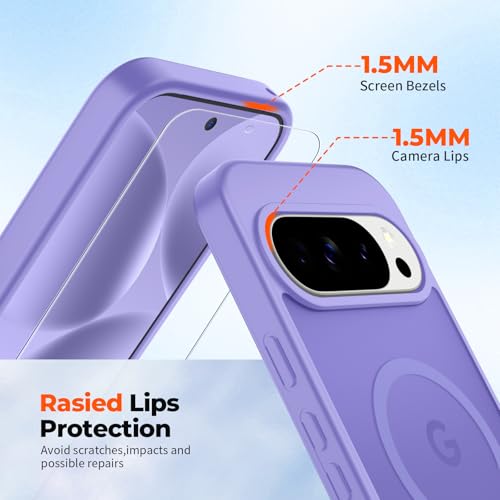 Image of SUPFINE Magnetic for Google Pixel 10 Pro XL Case with Screen Protector, (Built-in Magnets) ((Military Grade Drop Protection) Slim Translucent Shockproof Phone Case,Purple