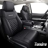Huidasource Tundra Seat Covers, Front & Rear Leather Car Seat Cover, Waterproof Car Seat Cushion Protector Fit for 2014-2021 Toyota Tundra CrewMax/Double Cab Pickup Truck (Full Set/Black)