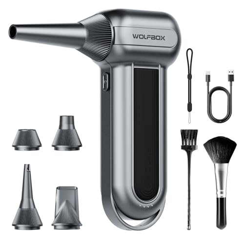 WOLFBOX electric air duster MegaFlow100 with 150000RPM super power 3-Speed adjustable Cordless Rechargeable brushless motor durable blower Suitable for computer keyboard home car and outdoor