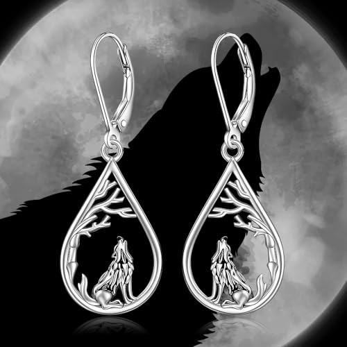 Wolf Earrings Wolf Earrings for Women Sterling Silver tree Black Wolf Earring Viking Celtic Dangle Gifts Halloween Christmas Jewelry4