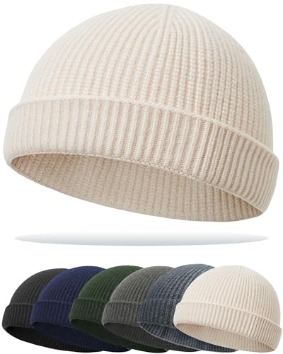 Simapu Thin Fisherman Beanie Hat for Men Women Fall Winter -Wool Knit Cuff Short Fashion Watch Cap,Trawler Slouchy Skull Cap