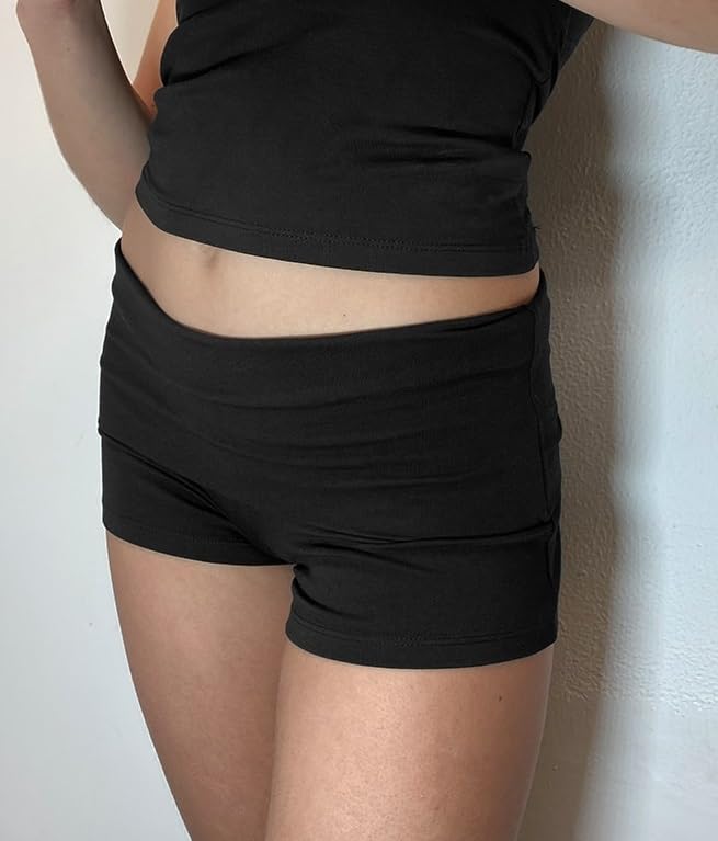 Image of Women Low Waist Lounge Shorts Fold Over Skinny Pajamas Shorts Summer Casual Pj Bottom Sleep Shorts