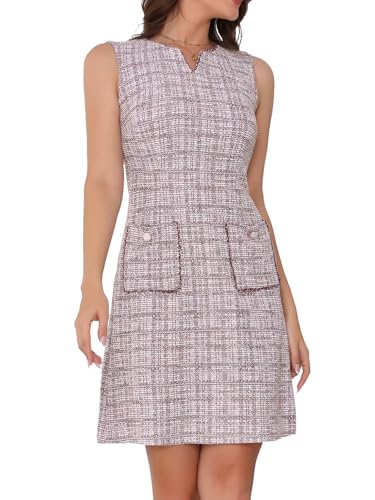 Robe à carreaux sans manches Allegra K en tweed chic de la réunion auafterwork