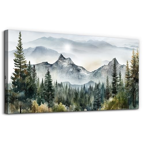 MHARTK66 Aquarell Wald Leinwand Bilder Set Schlafzimmer, 50cm x 100cm Groß...