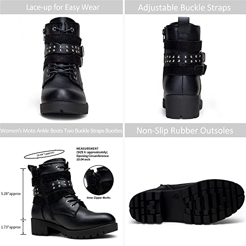 Vepose Womens' 919 Combat Lace Up Ankle Boots, Motorcycle Booties, Black, Size 8.5 Us -Moto Side Zipper(Cjy919 Black 08.5) #TOP5