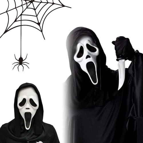 Ayizhiniu Scream Maske, Máscara de Halloween Ghostface, Máscara de Fantasma Scream, Látex Mascara Scary Movie Scream, Adecuado Máscaras Fiesta Accesorios Cosplay