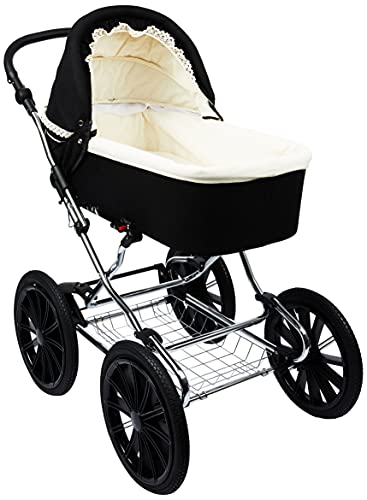 Friedrich Hugo PCS_NL-B2-2IN1-GC-R5-BLACK Natureline Uni, 2 in 1 Kombi Kinderwagen, Öko Nostalgie Kinderwagen, Edward Night Silver, silber
