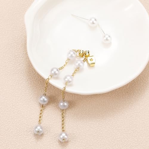 image for Trinckle Pearl Earrings for Women 14k Gold Pearl Drop Earrings, Long B