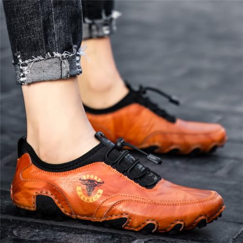 Men Casual Leather Loafers Slip-On Boat Penny Shoes Handmade Flats Male Ankle Boots Hand Stitching Oxford Driving Walking Traveling Outdoor Shoe4
