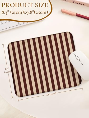 Image of Square Cute Striped Mouse Pad with Stitched Edge, Premium Waterproof Cloth Aesthetic Small Stripe Mouse Mat, Non-Slip Rubber Base Funny Mousepad Desk Accessories,Striped Brown Khaki