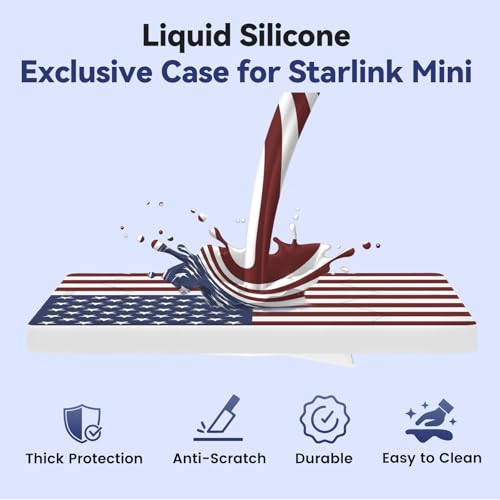 Image of Starlink Mini Protective Cover Case, Hailproof Liquid Silicone Protective Case for Starlink Mini Dish, Starlink Minis Accessories Waterproof Shockproof Portable for Outdoor Camping, Flag