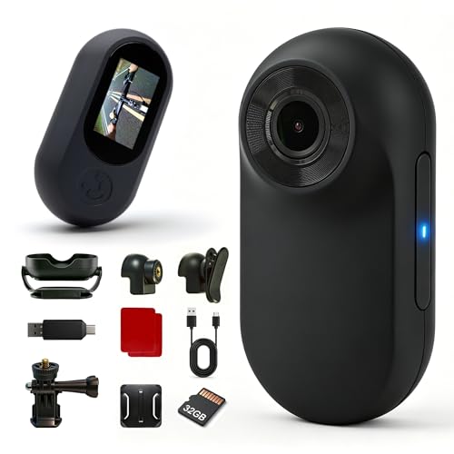 Frelisty Mini Body Camera with 32GB Thumb Size Mini Body Cam Wearable Body Cameras with Audio and Video Recording Hands-Free POV Portable Action Camera for Walking Fishing Travel(Black)