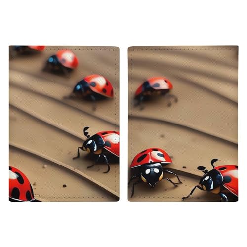 Porte-passeport en cuir véritable au motif coccinelle raffiné