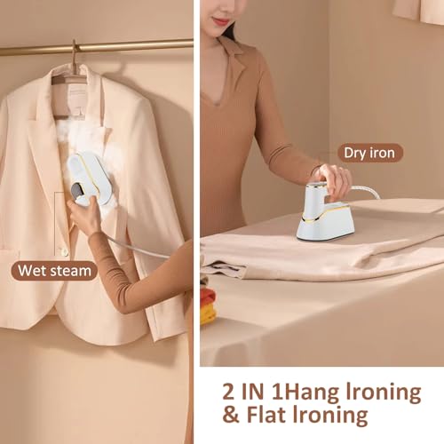 Image of 1200W Portable Steam Iron with LCD Display, 3 Steam Levels, 110ml Water Tank, Foldable Handle, Ceramic Soleplate - Quick Heat-Up, Travel & Home Clothes Steamer - 220V (White)