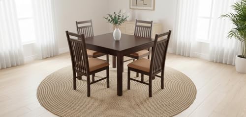 Image of RECTART Solid Wood Dining Table Set with Chairs for Living Room Home | Wooden Dining Room Sets Furniture for Hotels and Restaurants | (Cheap-Brown-W, 4 Seater)