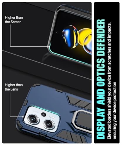 Image of WOW IMAGINE Shock Proof Back Case Mobile Cover for Redmi K50i 5G | Back Cover Case (Tough Armor | Hybrid PC + TPU | Ring Holder & in-Built Kickstand | Blue)