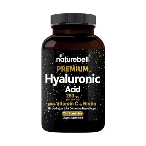 NatureBell Hyaluronic Acid 250mg - 240 Capsules - 250mg Hyaluronic Acid for Skin* - 5000mcg Biotin for Hair Growth* - 25 mg Vitamin C - Supports Bone Eye & Joint Health*