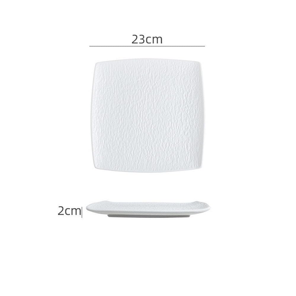 Talerze Obiadowe 9-calowe matowe ceramiczne talerze obiadowe, kwadratowe czarno-białe naczynia grillowe w stylu retro(White)