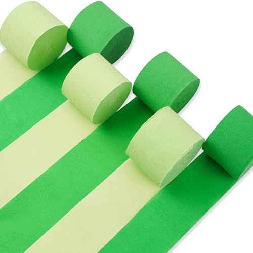 Image of PartyWoo Crepe Paper Streamers 6 Rolls 492ft, Pack of Grass Green and Pale Olive Crepe Paper Streamer, Crepe Paper Birthday Decorations, Party Decorations, Wedding Decorations (1.8 in x 82 Ft /Roll)