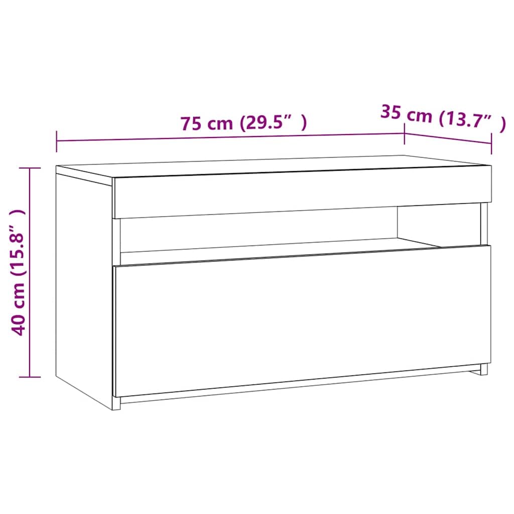 vidaXL Mobile Porta TV con Luci LED Bianco 75x35x40 cm