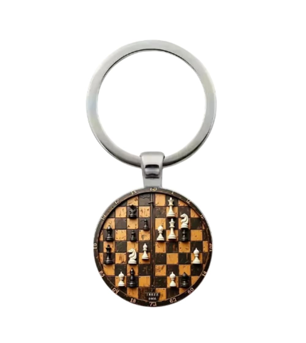 CMJ™ Chess Keyring Glass Dome Keychain Chessboard Pawn Queen King UK SELLER