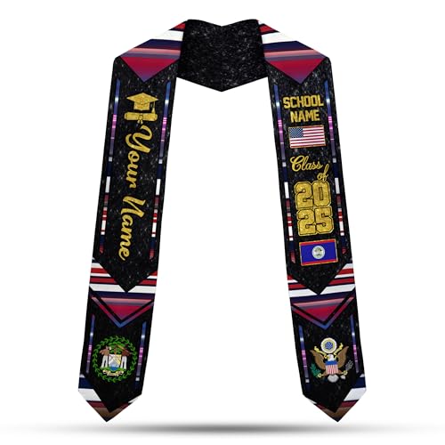 MonkeyVan Personalized Belize Graduation Stole, Belize Graduation Sash, Belizean Flag Graduation 2025 Stole, Class of 2025 Bl4