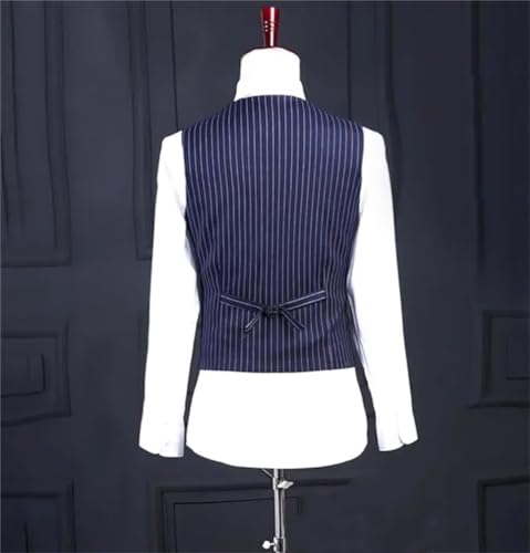 Kiioouu Men's Stripe Suit Vest Single Breasted Button Pinstripes Vest Slim Fit Classic Vest Wedding Grooms Men Vest3