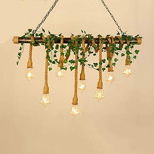 Lustre suspension vintage industriel en fer forgé et corde rustique A
